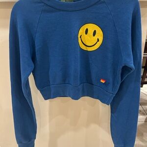Aviator Nation Blue Smiley Face Sweater
